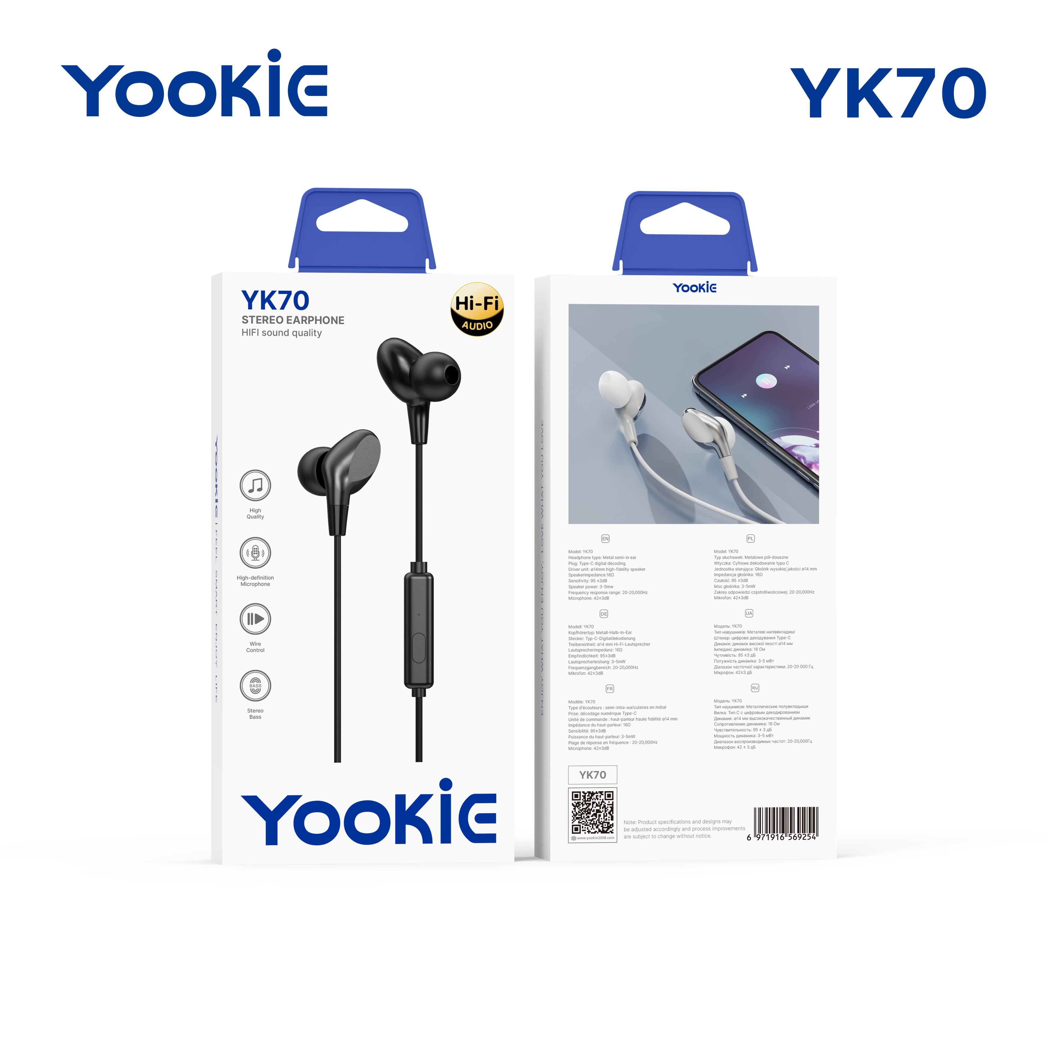 YooKiE YK70 Earphones | Stereo Sound | For iPhone15/16 | 120cm Cable
