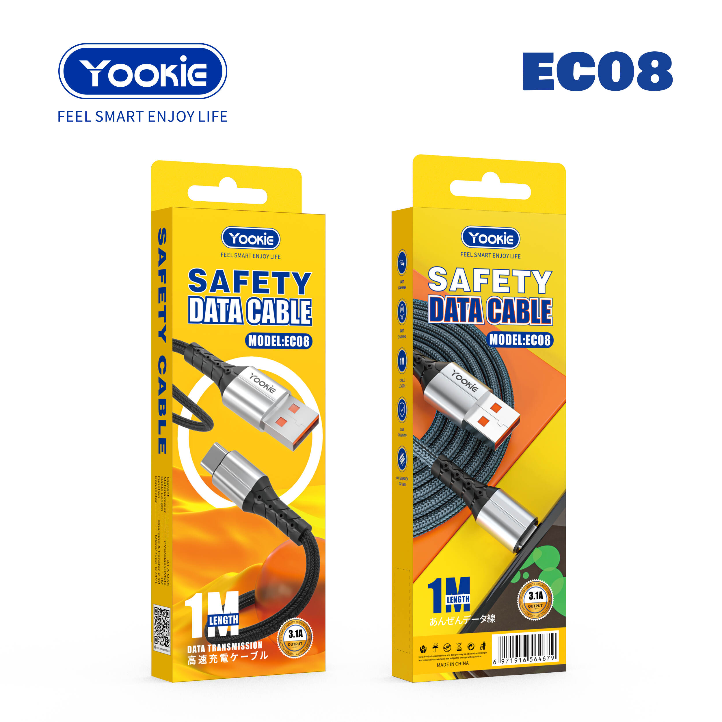 YooKiE EC08 3.1A Fast Charging Cable | 1M | Micro/iPhone/Type-C Compatible