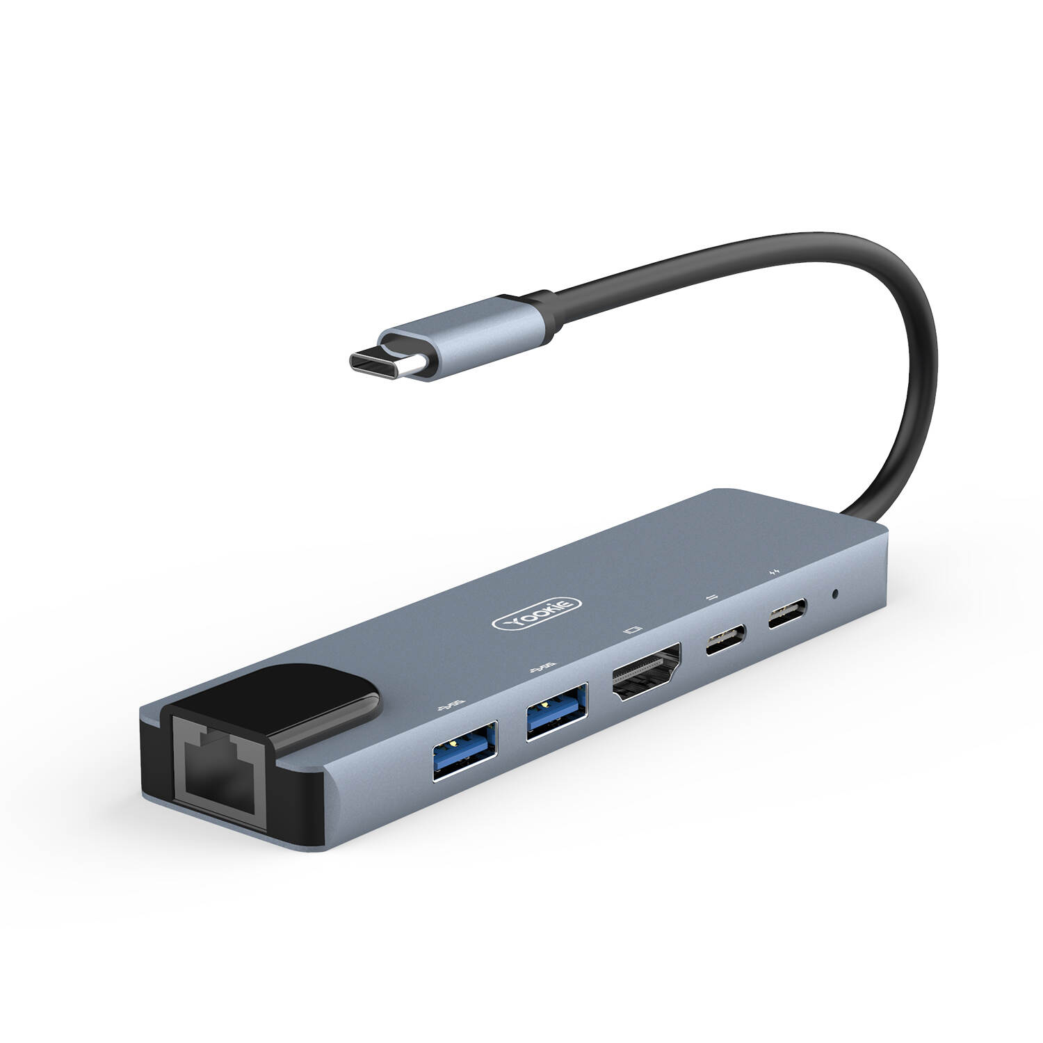 YooKiE HUB02 6-in-1 USB-C Hub | HDMI + RJ45 + 2 USB + 2 PD Ports