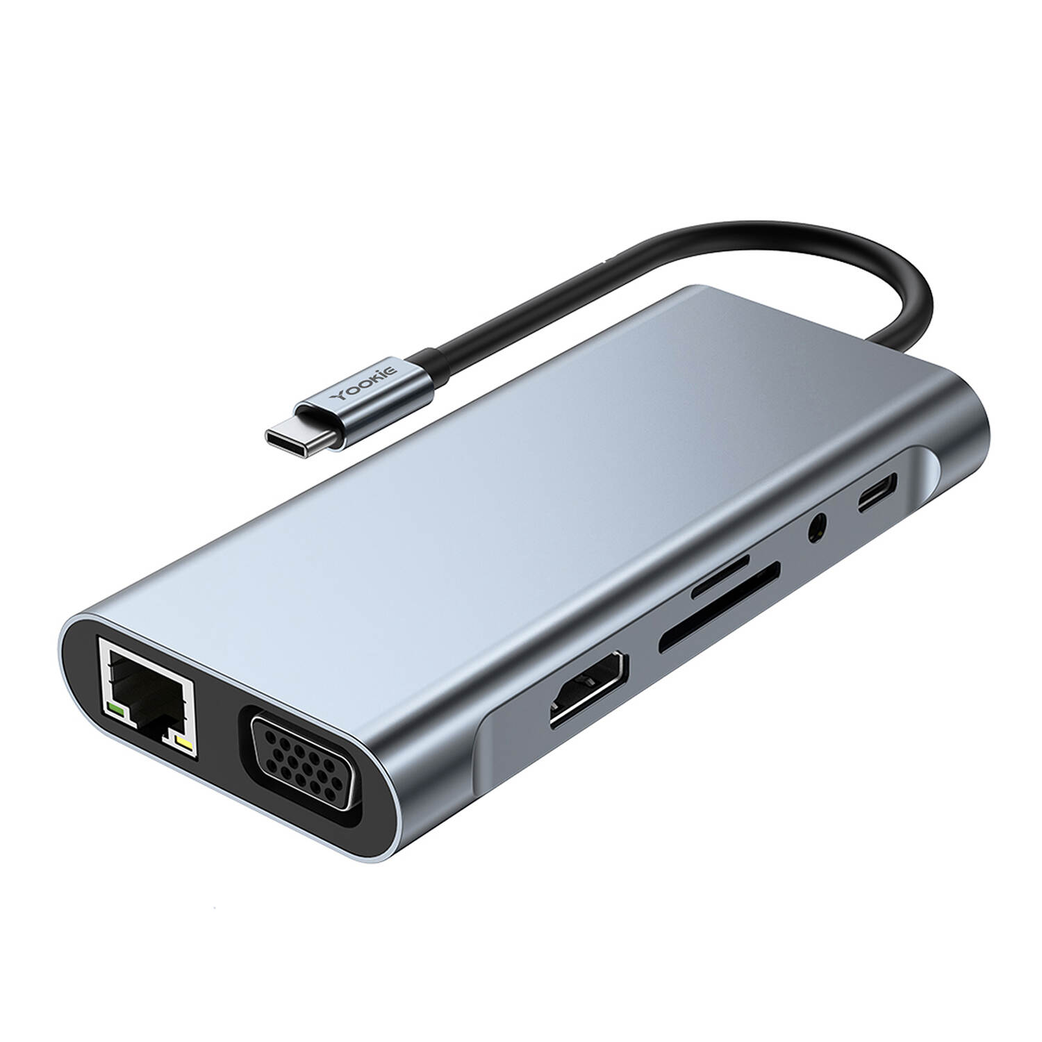 YooKiE HUB03 11-in-1 USB-C Hub | 4K HDMI + 1080P VGA + RJ45 + 87W PD + Audio + SD/TF