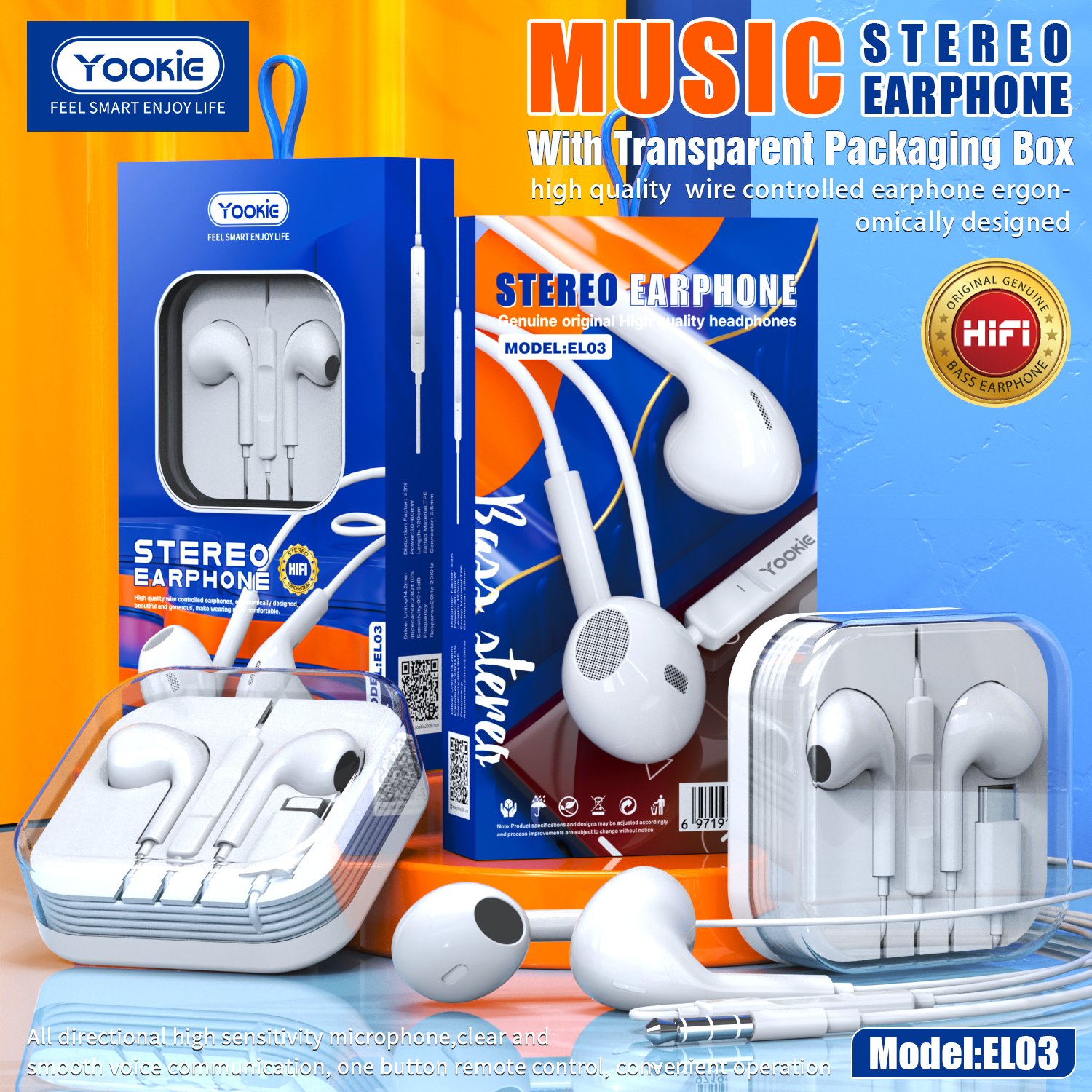 YooKiE EL03 Wired Earphone | 14.2mm Driver | MIC + Volume Control-copy