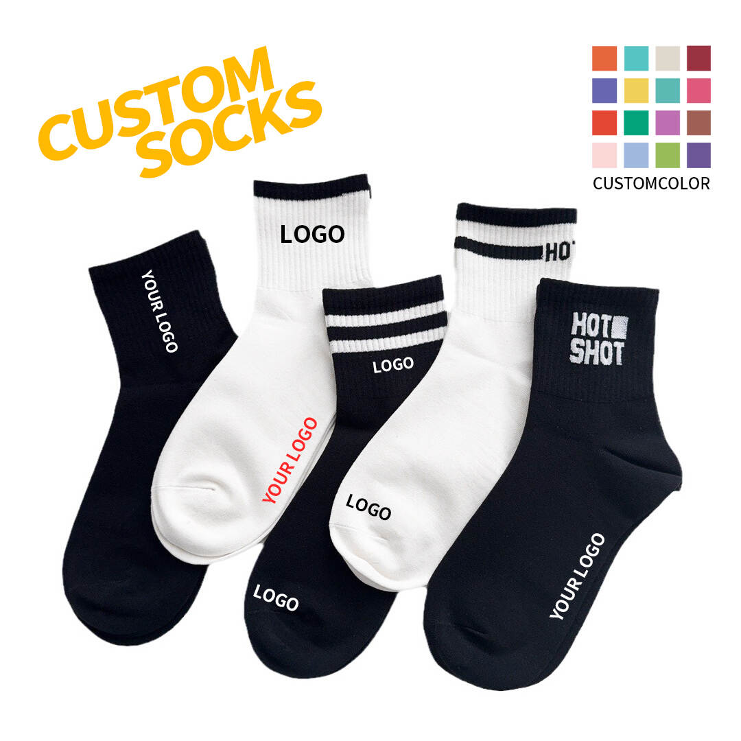 Custom short socks for men and women, pure cotton, free design, corporate group, trendy socks wholesale