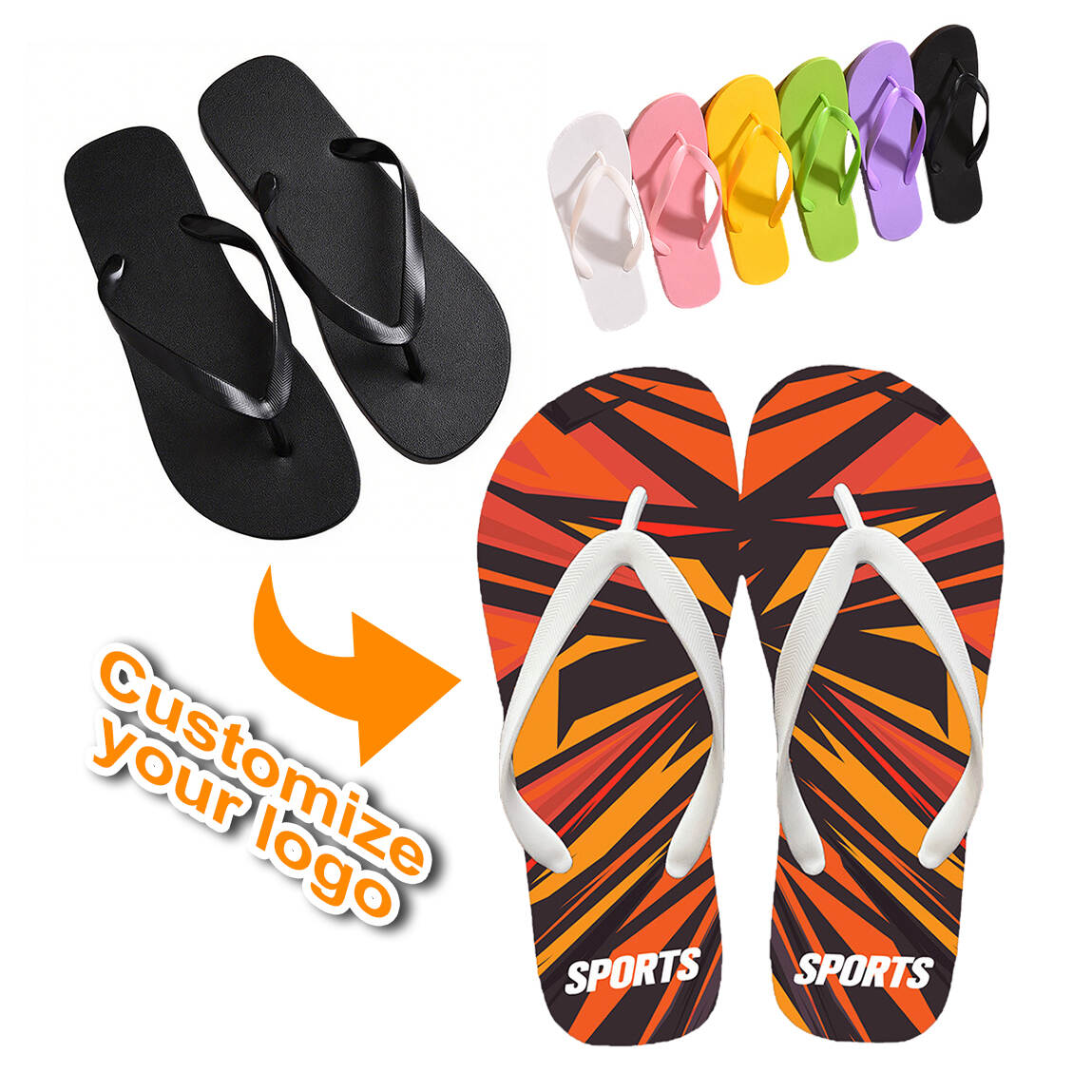 Customize your team logo men and women beach flat printed flip flops wholesale