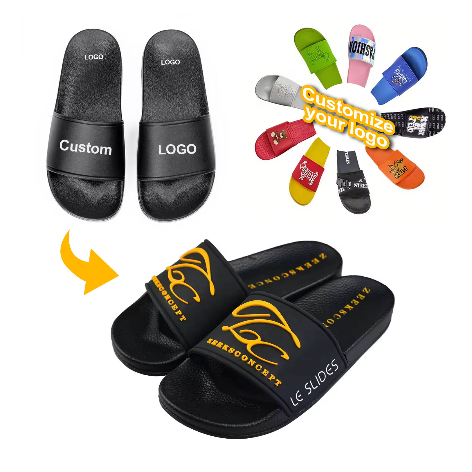 Custom plus size men's summer beach home non-slip EVA black slippers with logo
