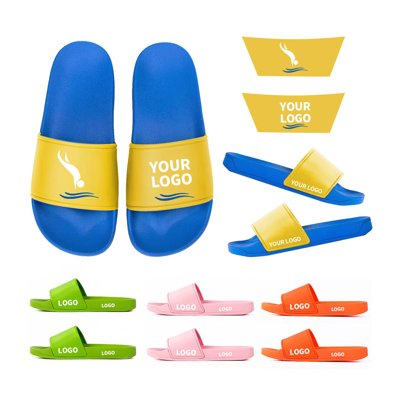 Support small batch customization of logo slippers swimming team unisex blue sports slippers