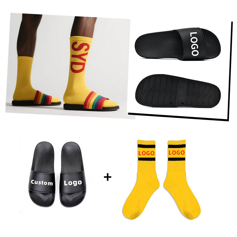 Custom branded sports slippers, club logo slippers and socks sets