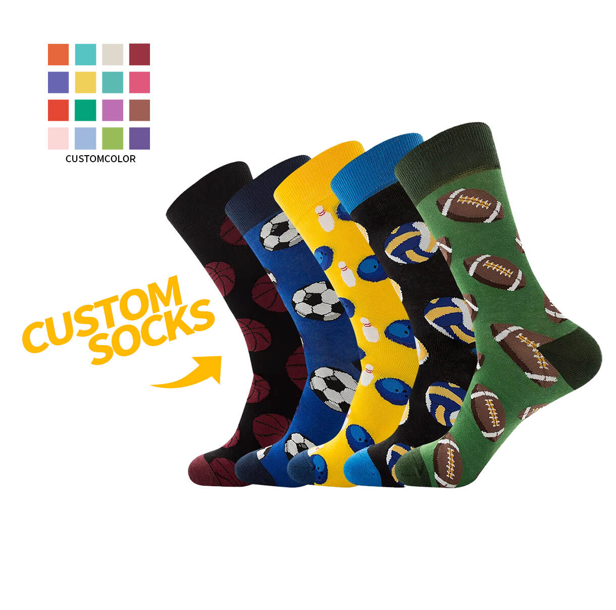 Custom branded themed mid-calf socks with fun jacquard patterns for marketing gifts