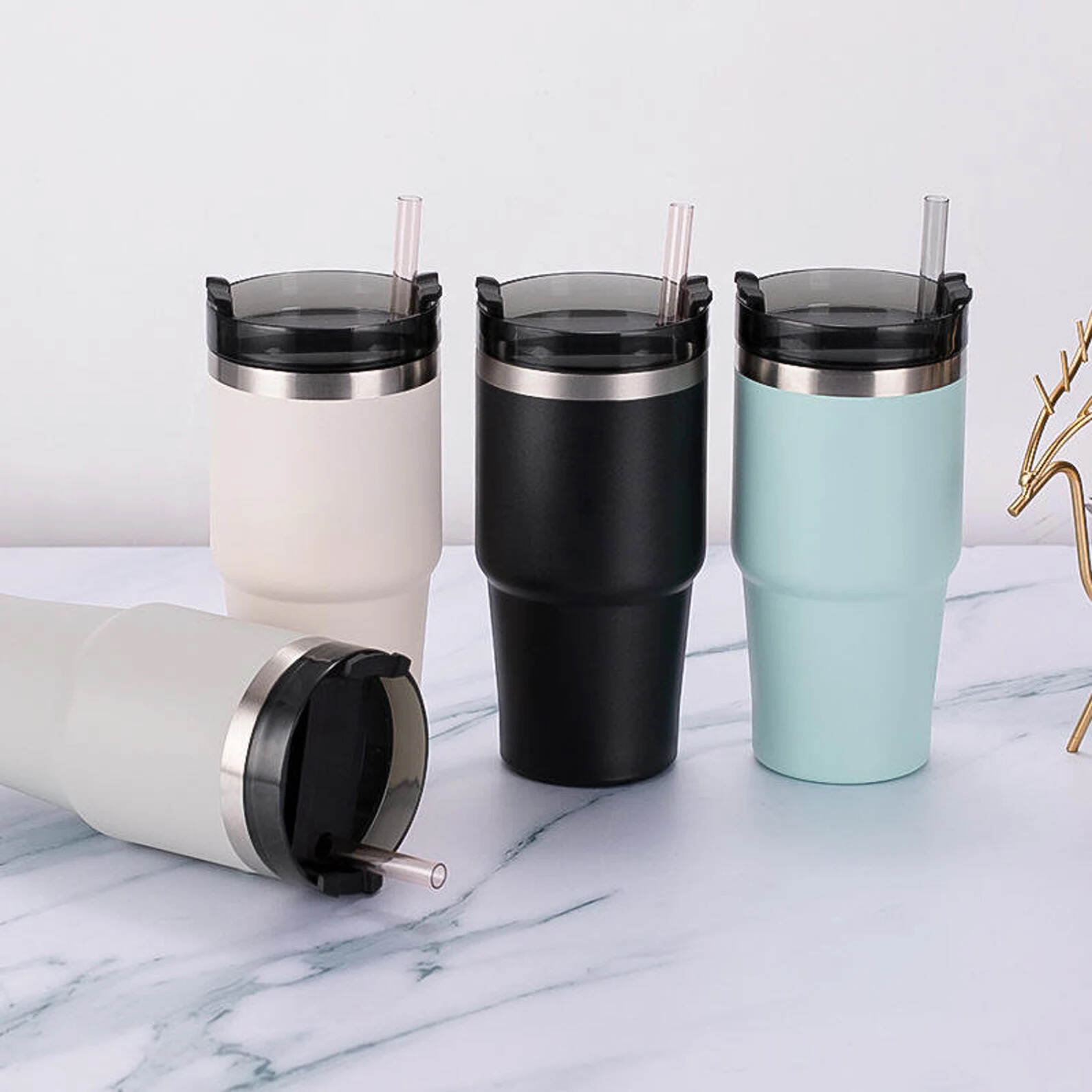 Insulated Water Bottle with Straw Stainless Steel Metal Vacuum Water Flask Large Thermos Water bottle for Travel Camping Gym