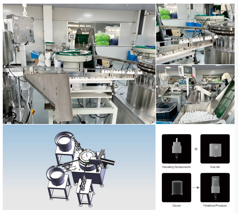 SR-MSM-06 3-piece of Pump Core & Nozzle & Cover Assembly Machine
