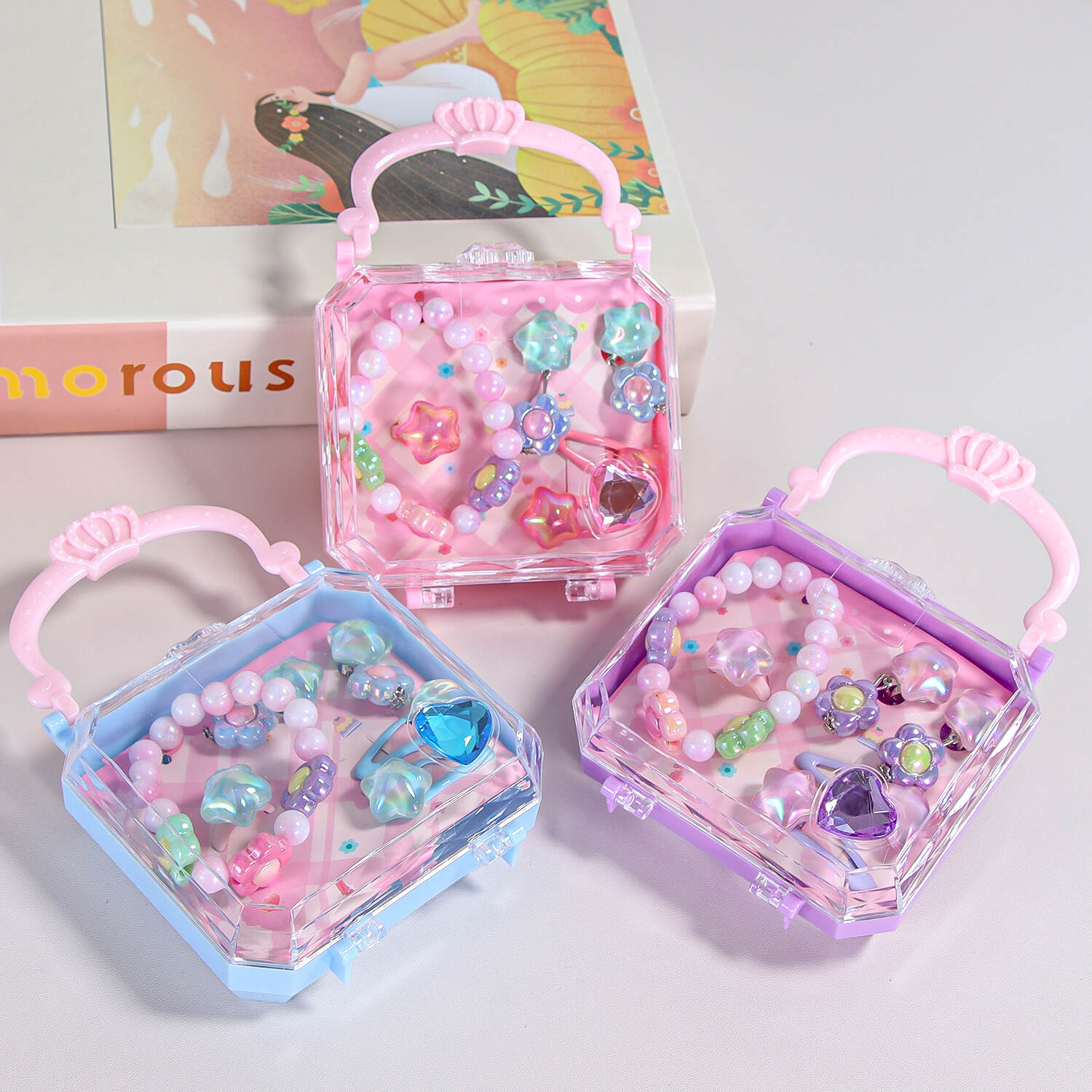 New high-quality color bead bracelet small five-pointed star hairpin children's decorative jewelry box direct sales