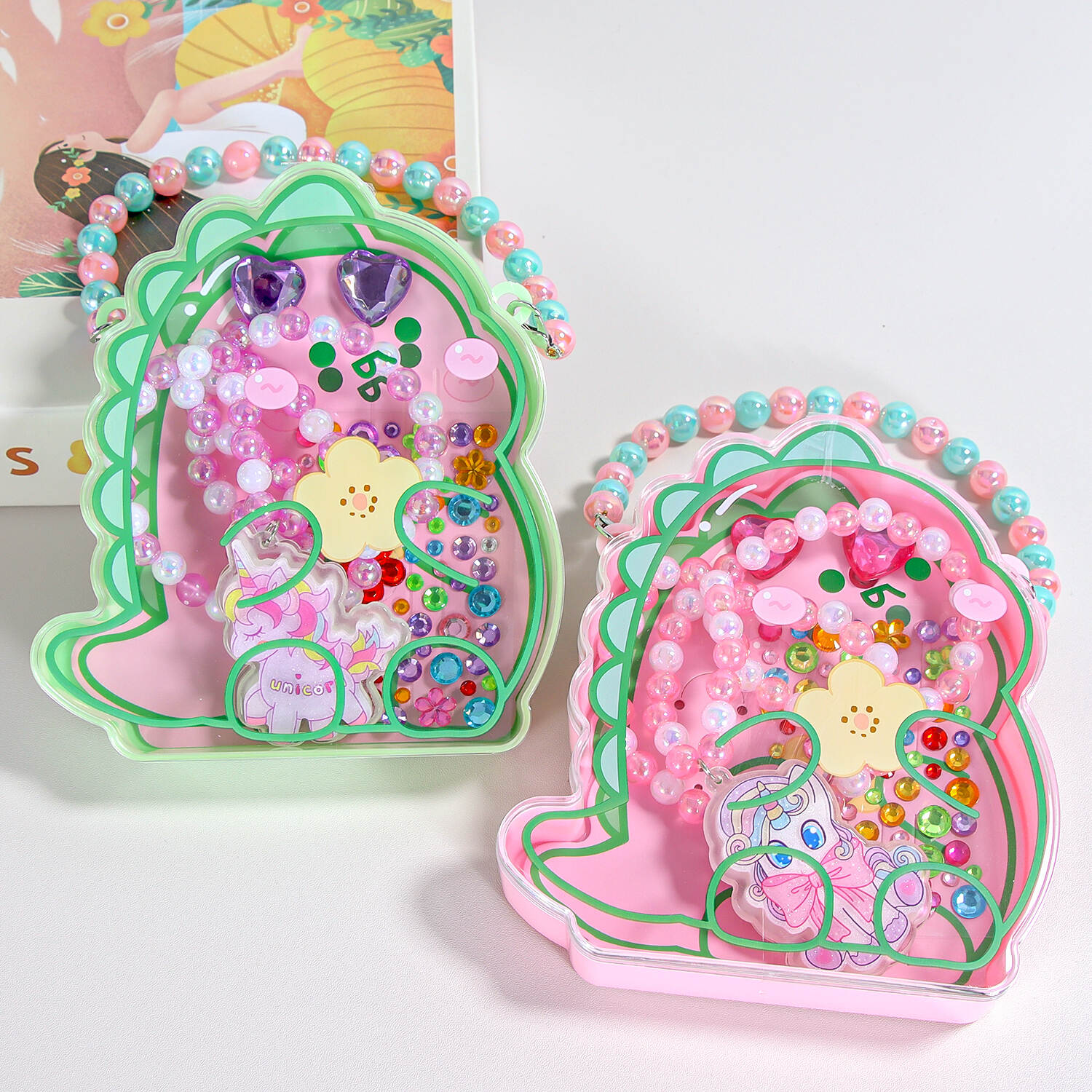 Children's kindergarten jewelry bag gift baby hair accessories bracelet set little girl ring ear clip gift box accessories