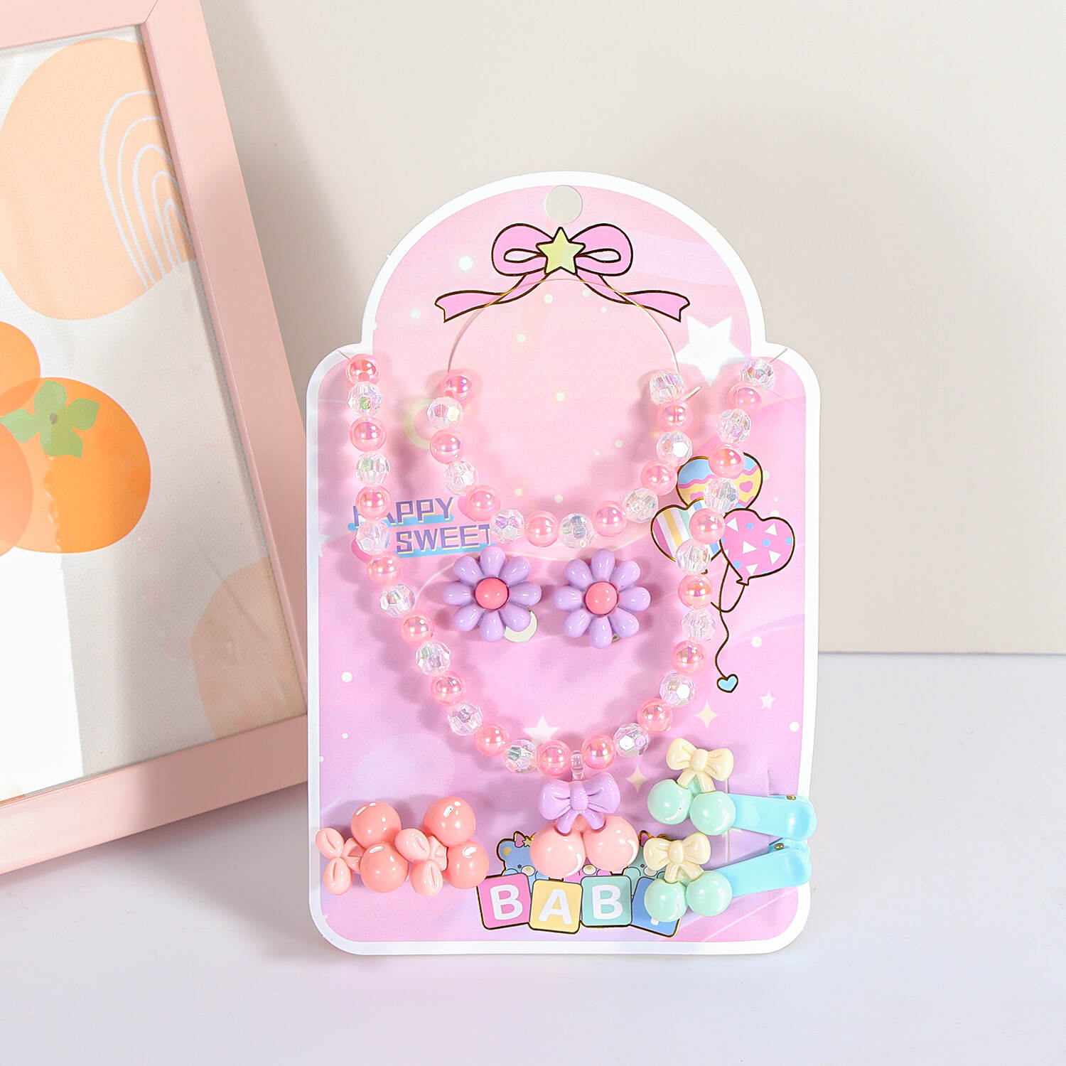 Cartoon bow girl necklace jewelry sweet cute strawberry hair clip hair accessories new children's little princess suit