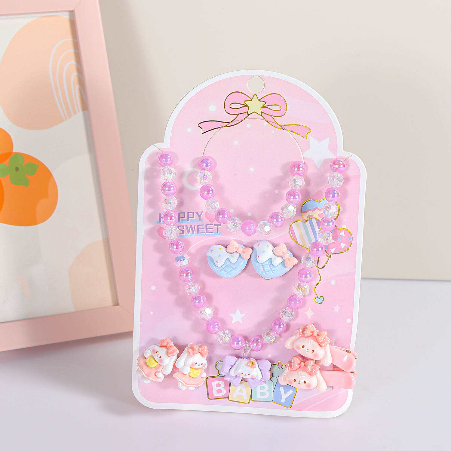 Children's necklaces, girls' jewelry, ear clips, little girl's earrings, Kuromi ear piercings, baby painless princess jewelry