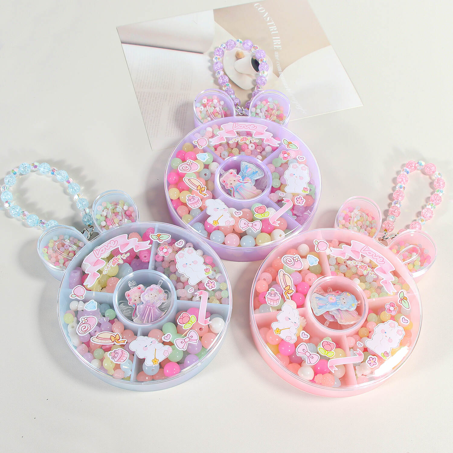 Children's Handmade DIY Beads Bracelet Necklace Making Materials Cartoon Princess Love Box With Hair Ties Hair Clips