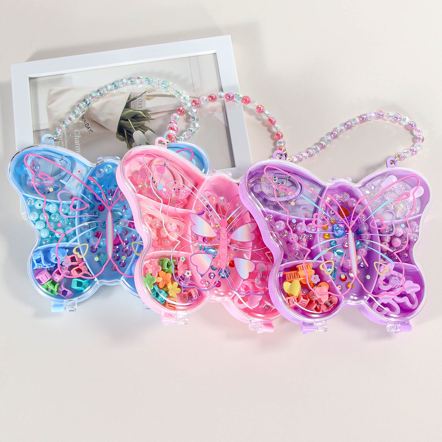 Mermaid Children's Day Gift Box Beaded Necklace Ring Ear Clip Princess Girls Birthday Gift Jewelry