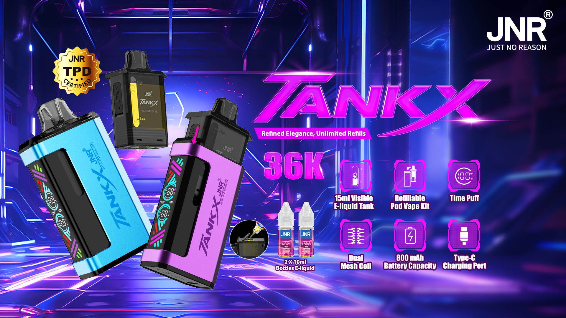 JNR Tank X Refillable Pod Vape Kit: Ultimate Long-Lasting Vaping Experience