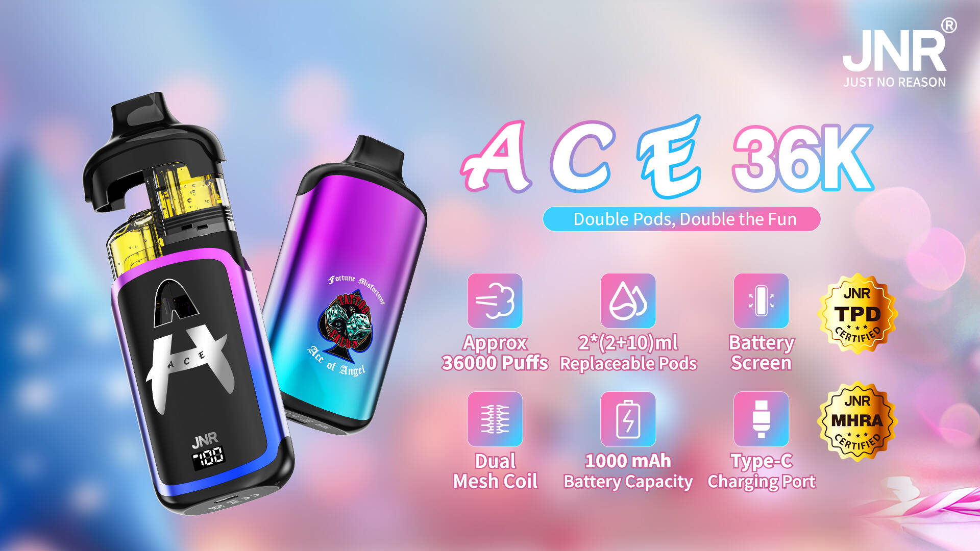 JNR Ace  32K Replaceable Vape Kit with 4 tanks
