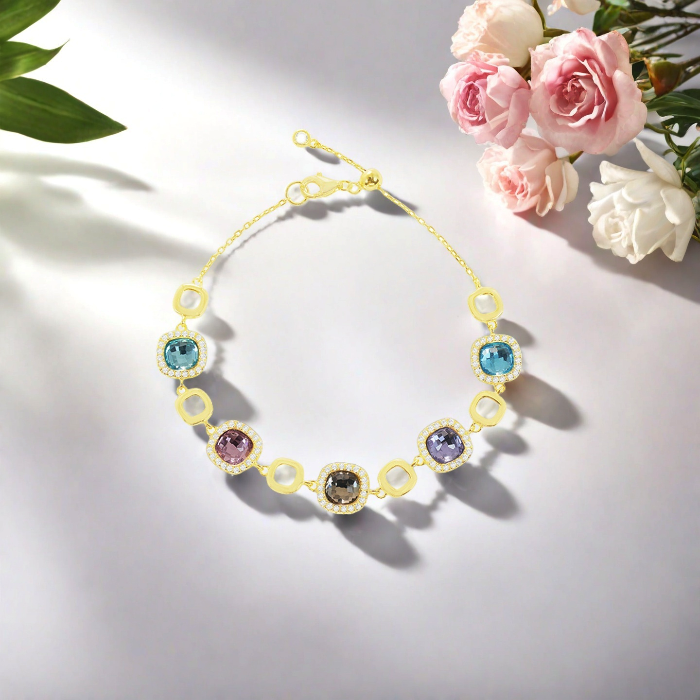Colored zircon bracelet; 925 silver bracelet; Gold-plated bracelet; Ladies' jewelry; Colored gemstone bracelet; Light luxury style jewelry; Rachel Jewellery