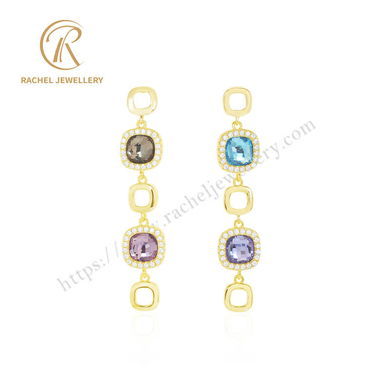 Tricolor Zircon 925 silver gold-plated pendant earrings | Rachel Jewellery