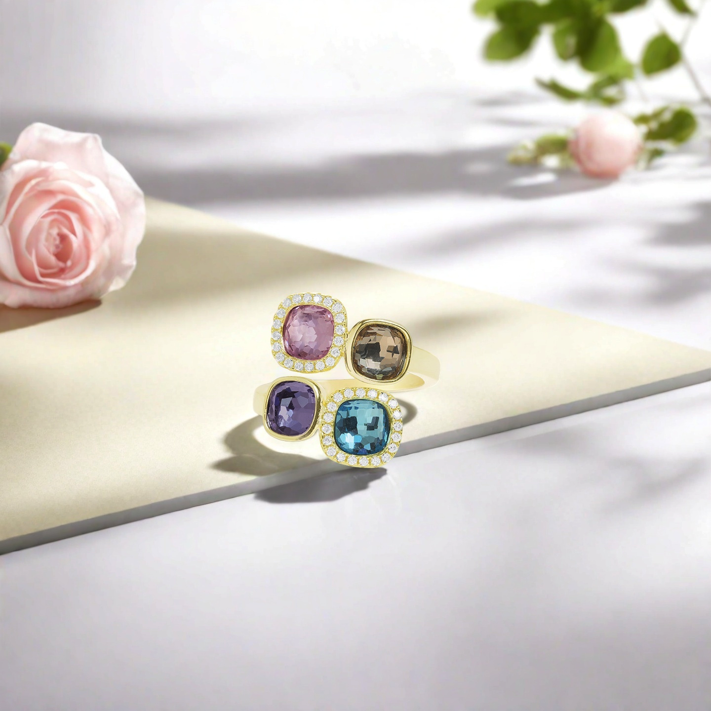 925 silver ring; Colored zircon ring, gold-plated ring; Fashionable ladies' ring; A three-jewel ring; Light luxury ring; Rachel Jewellery