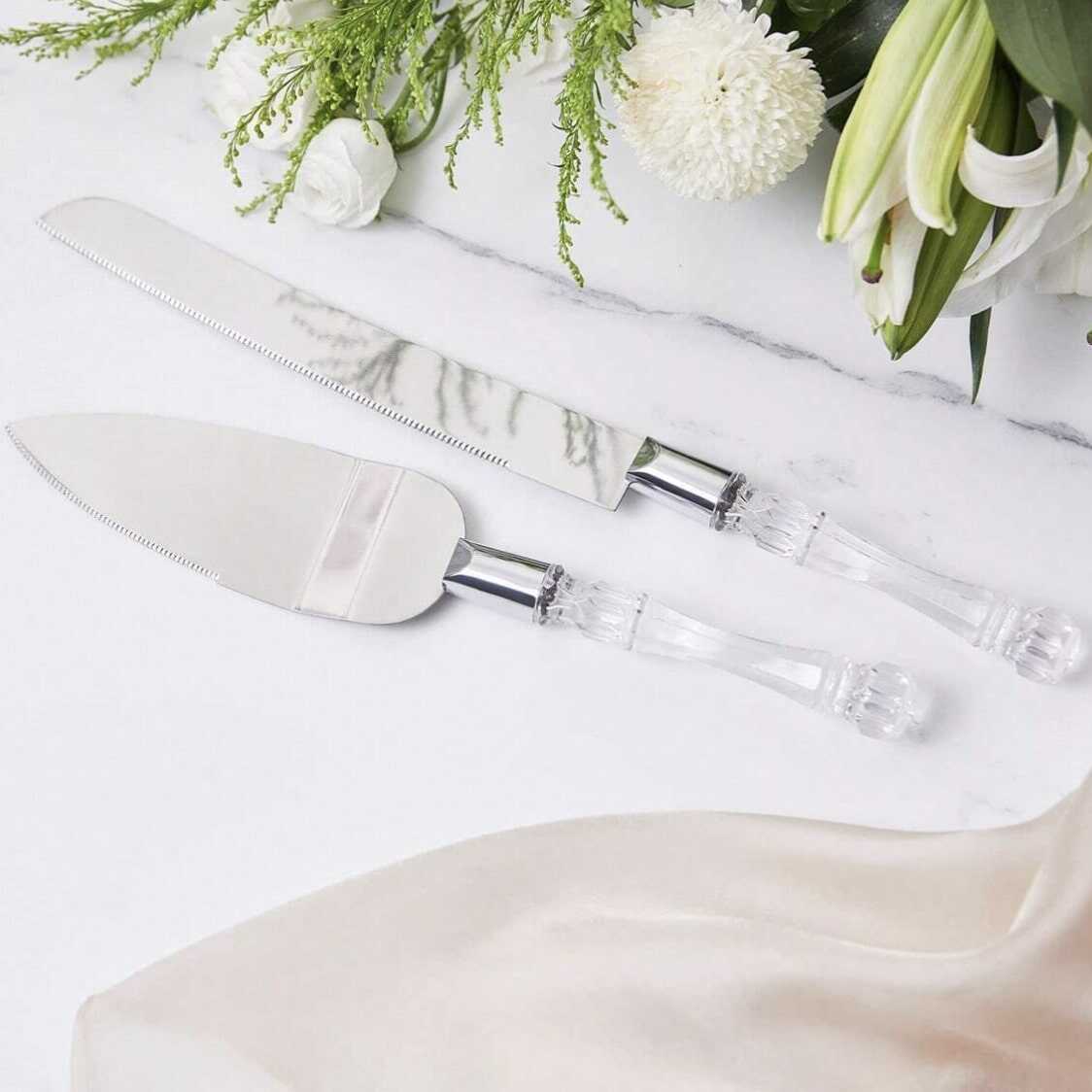 2PCS Wedding Cake Knife Set – OEM Crystal Handle Server for Bridal, Gift, Anniversary