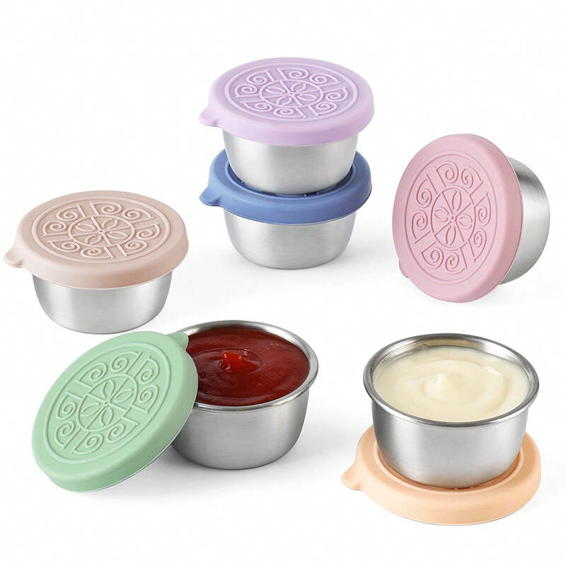 6 Pack Stainless Steel Sauce Cups with Leakproof Lids – Wholesale Lunch Condiment Containers