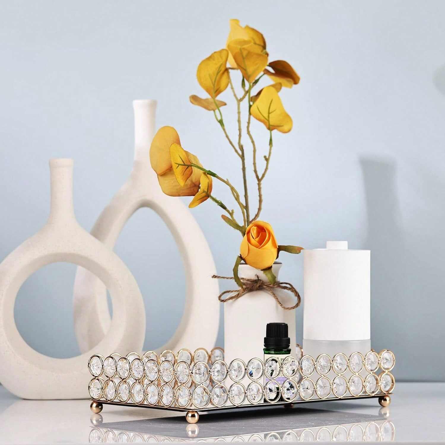 Crystal Mirror Perfume Tray – OEM Glass Dressing Table Jewelry Tray for Home or Gift