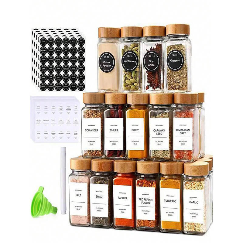 Factory Supply 12pcs 120ml Seasoning Canisters – Bamboo Glass Spice Jars OEM China