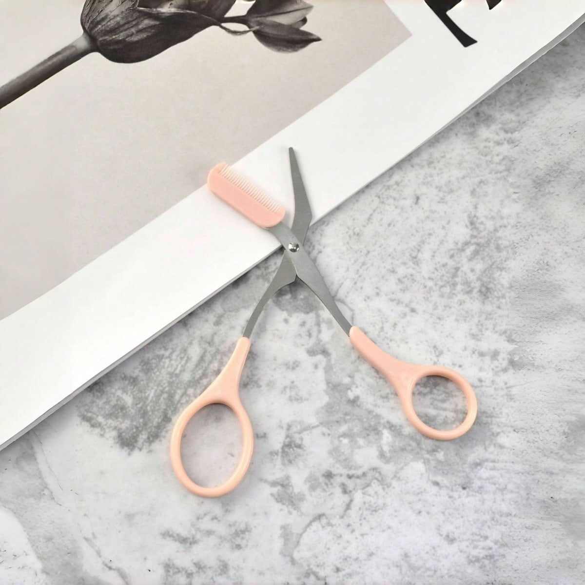 Pink Eyebrow Scissors with Comb – High Quality Stainless Steel Beauty Grooming Tool OEM