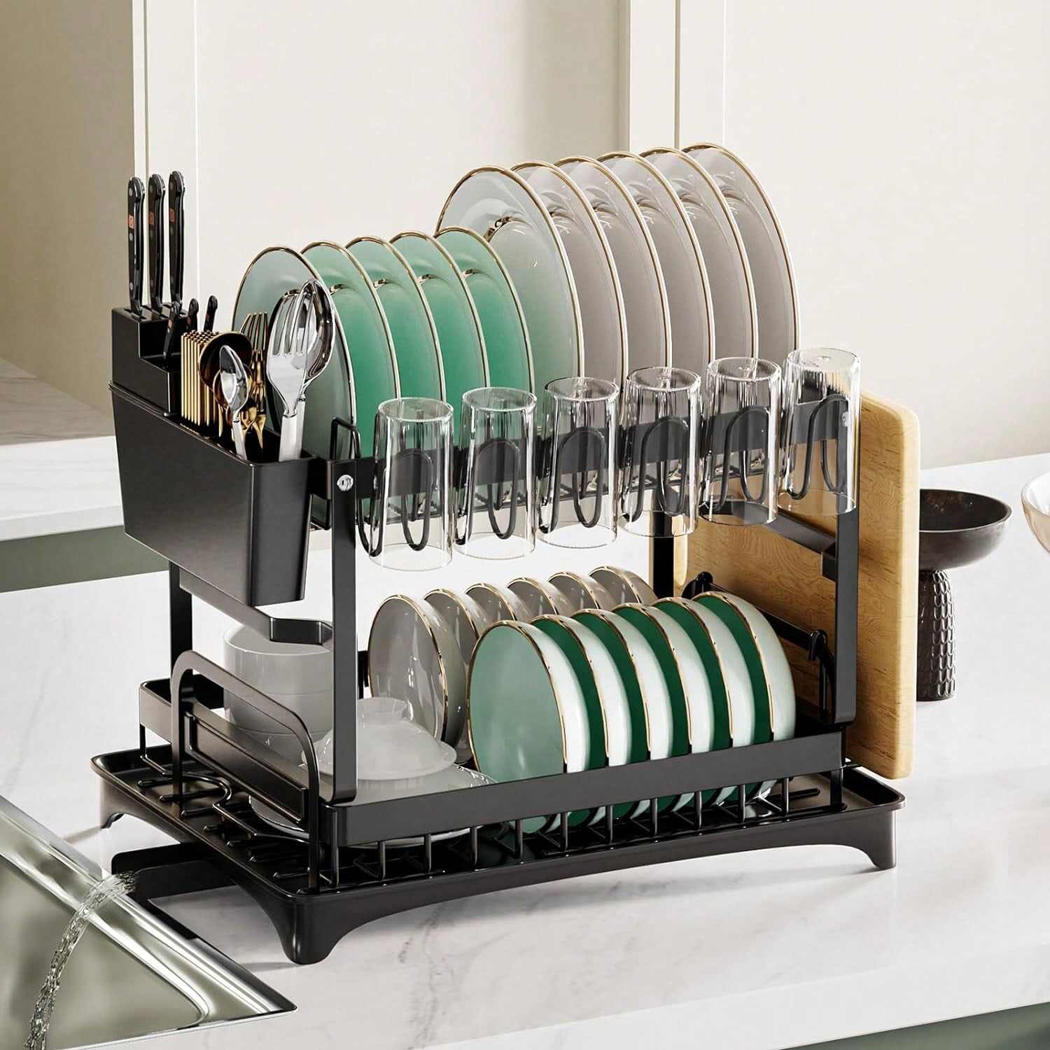 OEM Dish Drying Rack Factory | China 2-Tier Utensil Holder Supplier for Kitchen