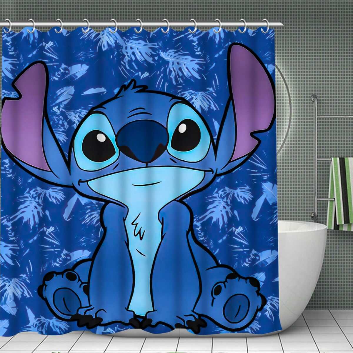 Stitch Cartoon Shower Curtain Set – Bathroom Decor OEM Factory China