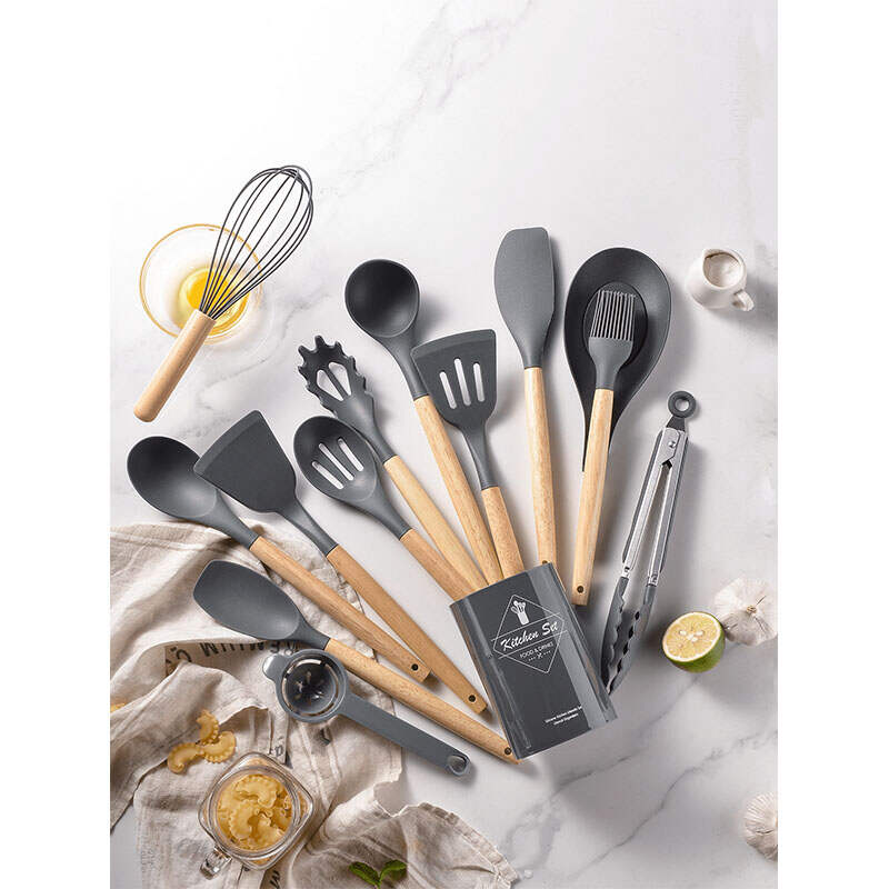 14pcs Silicone Kitchen Utensils Set OEM | Wooden Handle Cooking Tool Supplier China