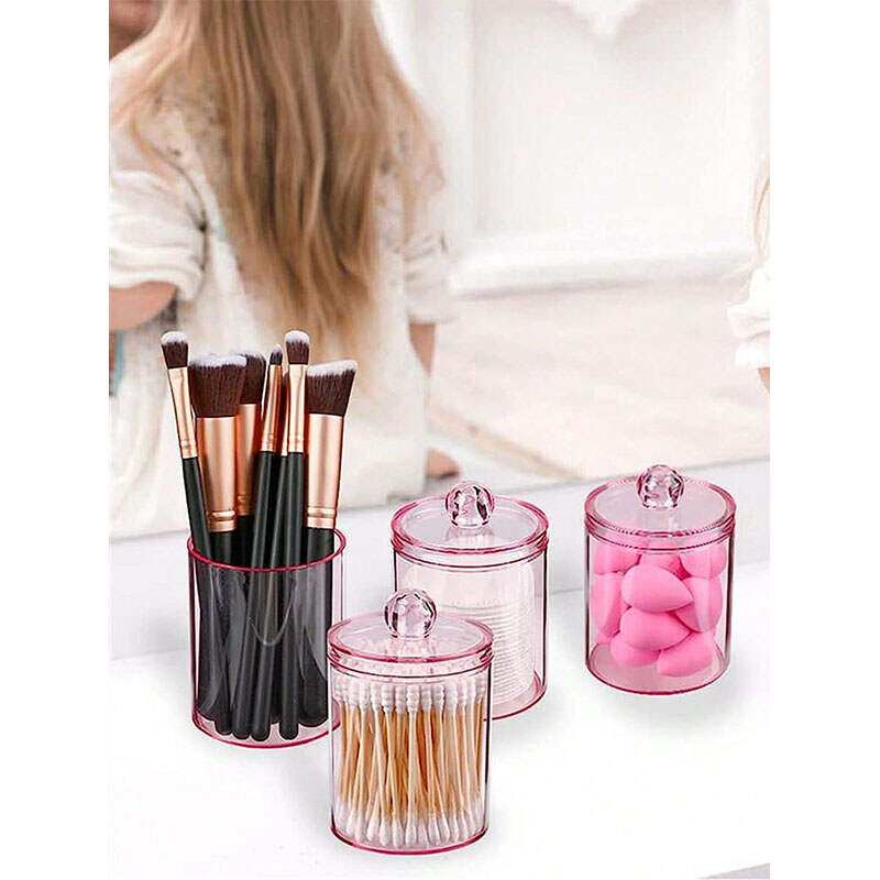 Plastic Jar Bathroom Dispenser Set | 4pcs Makeup Organizer OEM Wholesale