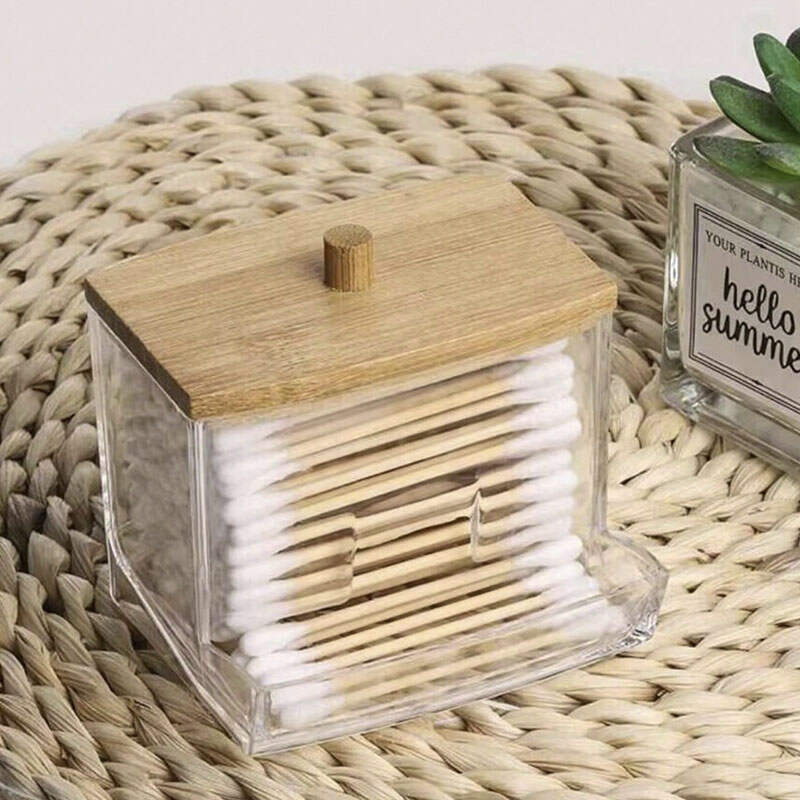 Acrylic Qtip Holder With Bamboo Lid | Swab Dispenser OEM China Supplier