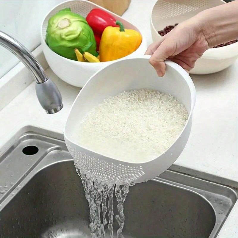 Plastic Rice Washing Bowl with Filter | Small Grains Fruit Washer Kitchen Supplier