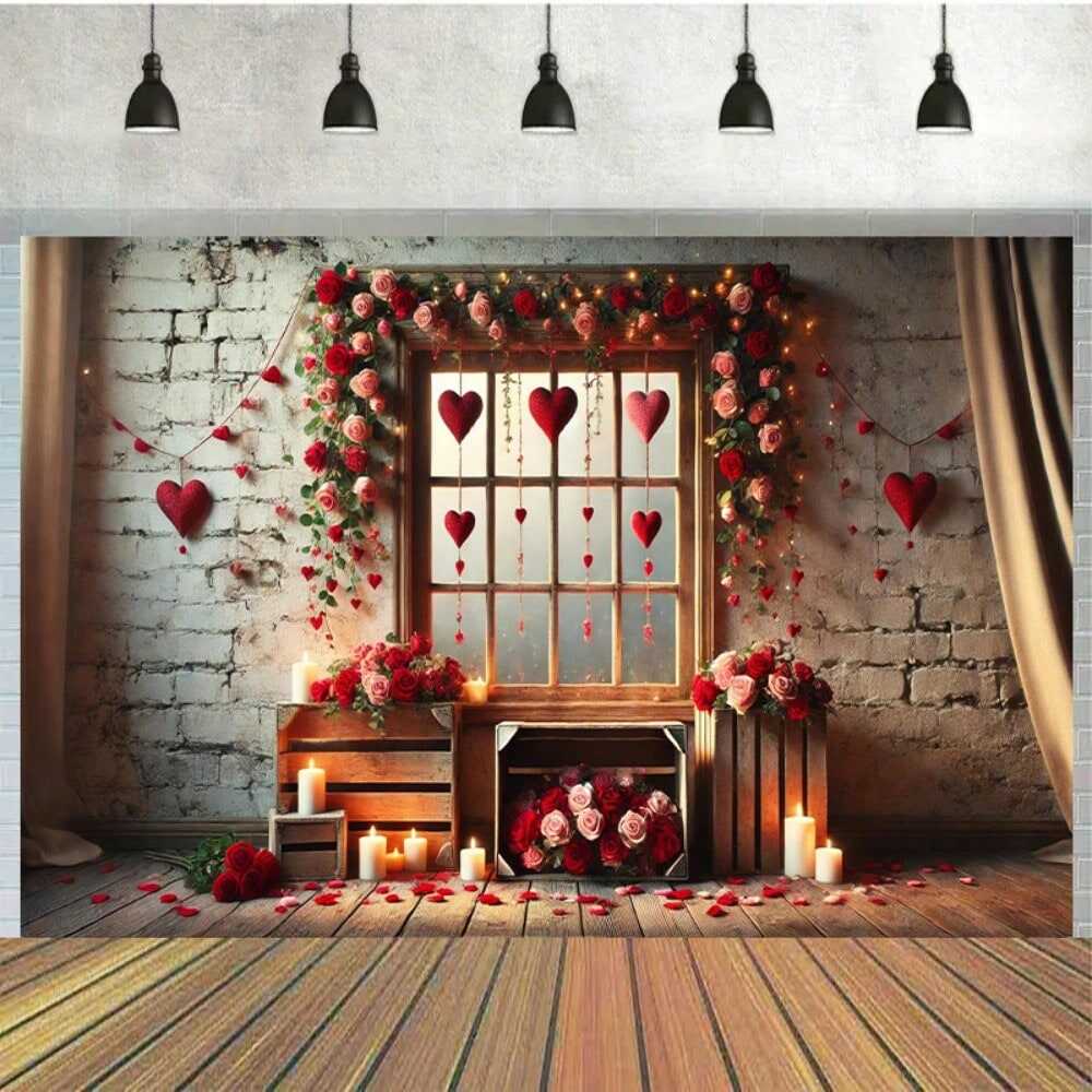 Romantic Valentine's Day Window Backdrop 7x5ft | Wholesale Photography Background Decor