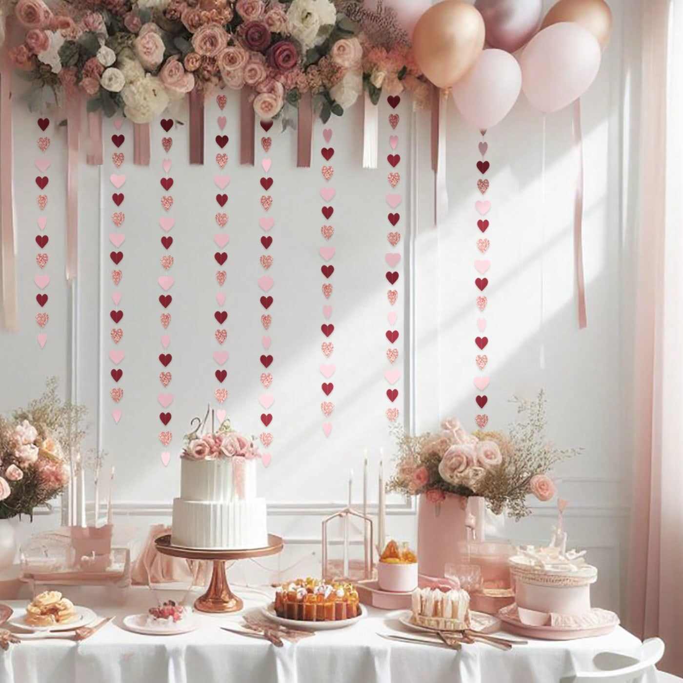 Valentine Rose-Gold Hanging Garland | Wedding Paper Streamer Decor Export Supplier
