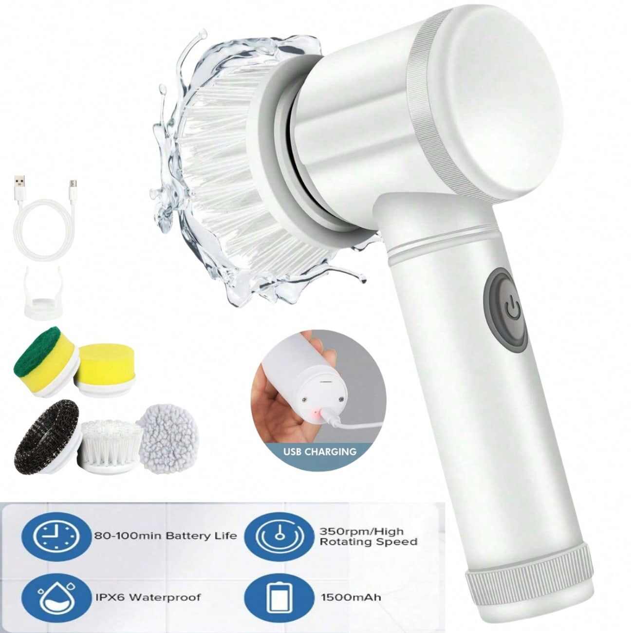 Electric Spin Brush Cleaner Set | Waterproof Cleaning Brush Supplier with 5 Replaceable Heads
