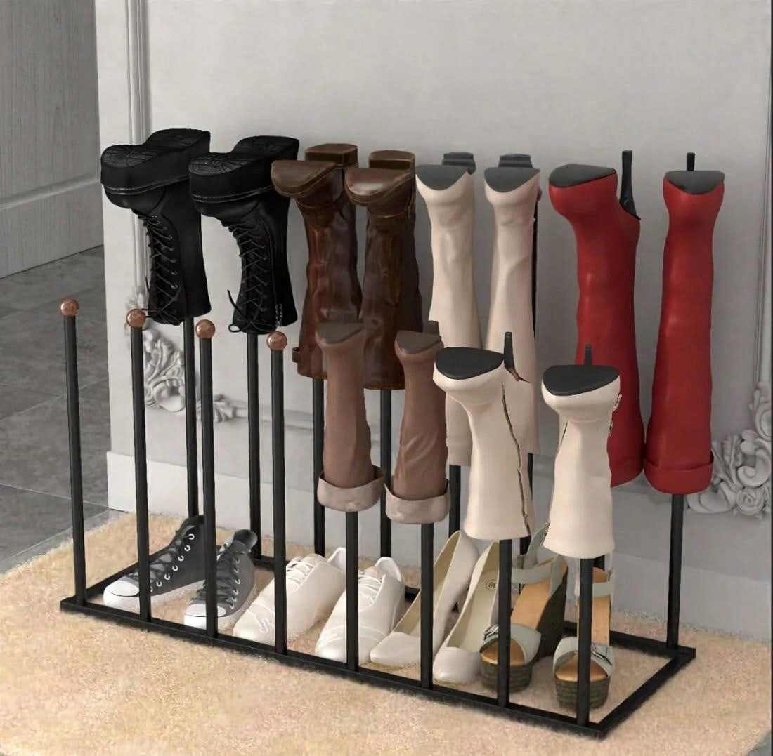Boot Rack Organizer Factory | 8 Pair Free Standing Shoe Rack Metal Supplier Wholesale