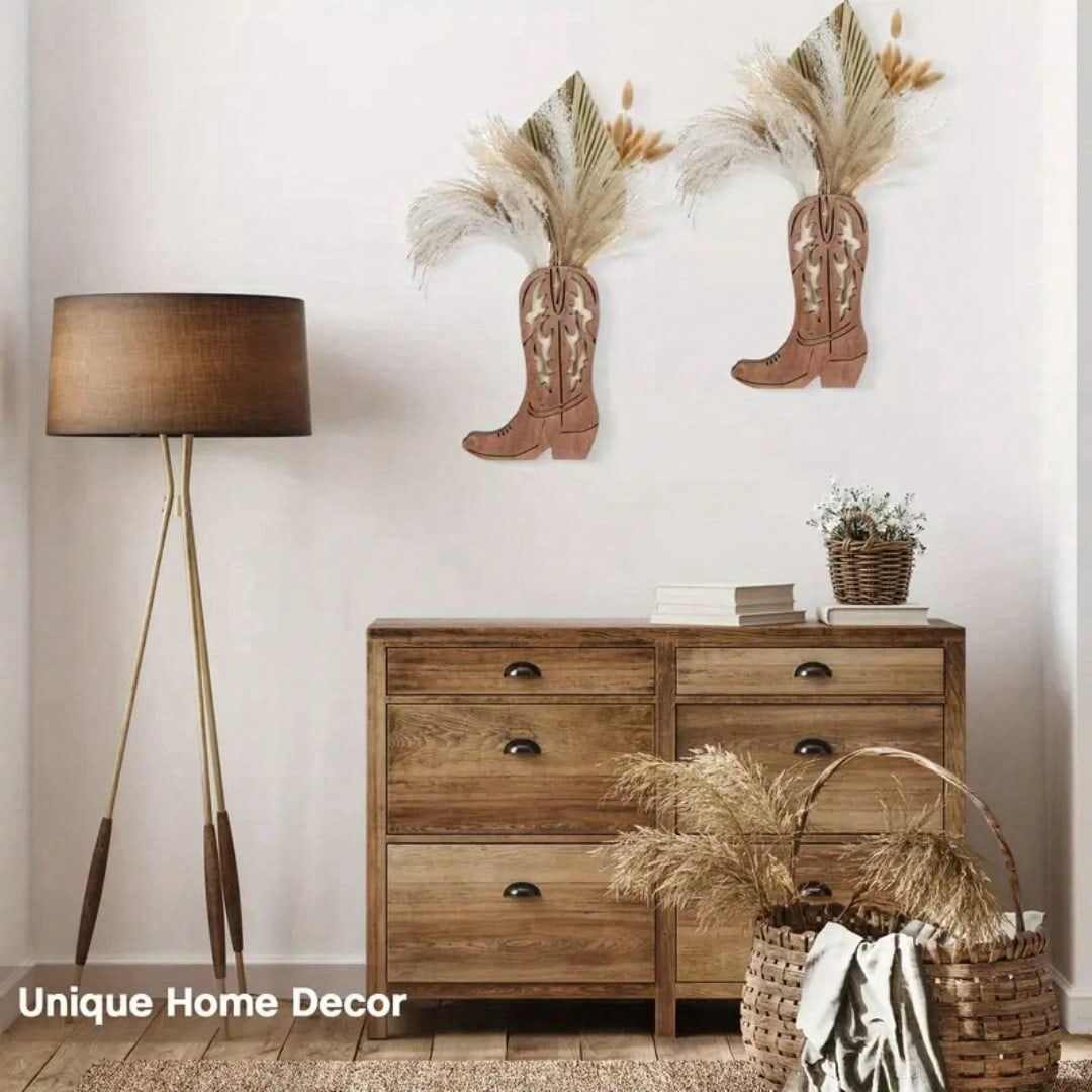 Wooden Cowboy Boot Wall Vase | Rustic Home Decor Manufacturer OEM Export China