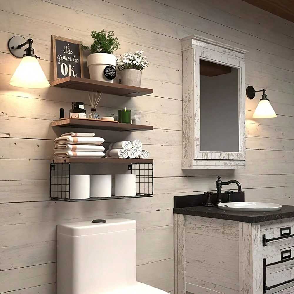 Rustic Pine Wood Floating Shelf Set | Bathroom Organizer Factory OEM China