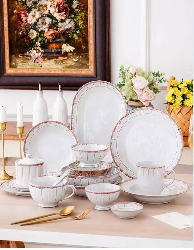 dinner plates set,tableware and cutlery，Kitchen plate and bowl set retro