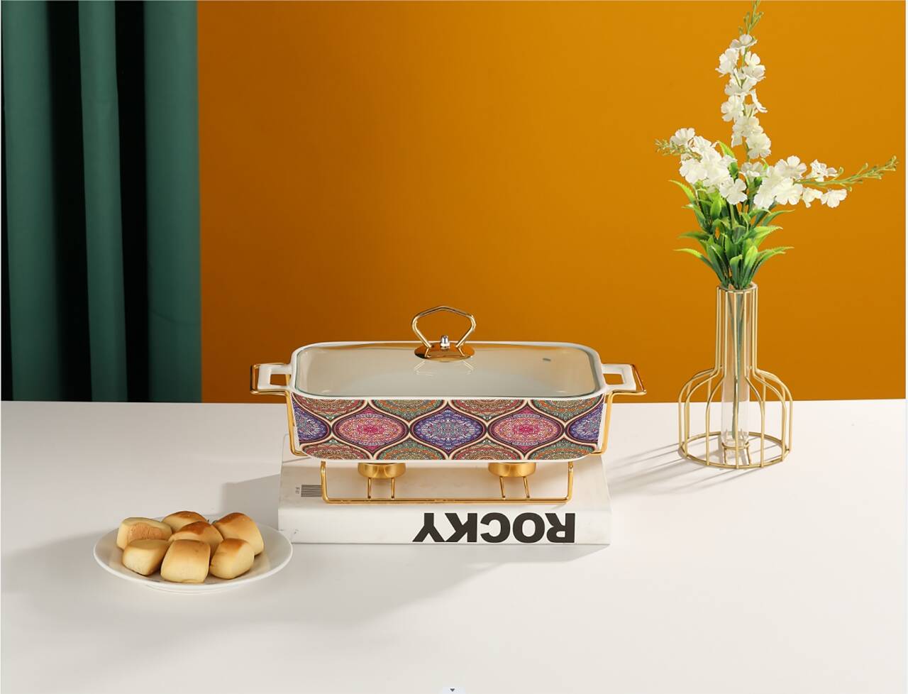 Ceramic Casserole Dish with Glass Lid and rack，Casserole Holder backing sheet,Baking Pan For Casserole & Lasagna