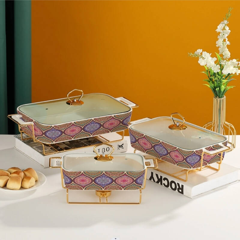 Ceramic Casserole Dish with Glass Lid and rack，Casserole Holder backing sheet,Baking Pan For Casserole & Lasagna