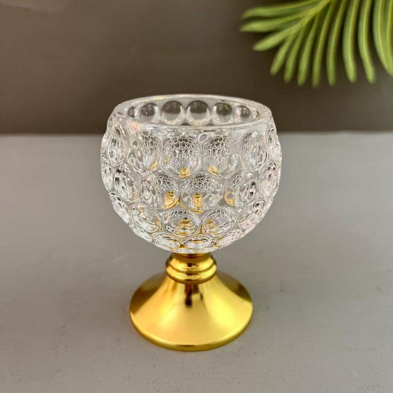 High quality wine glass shaped aromatherapy votives gold plated handmade Fine embossed texture glass candle holders