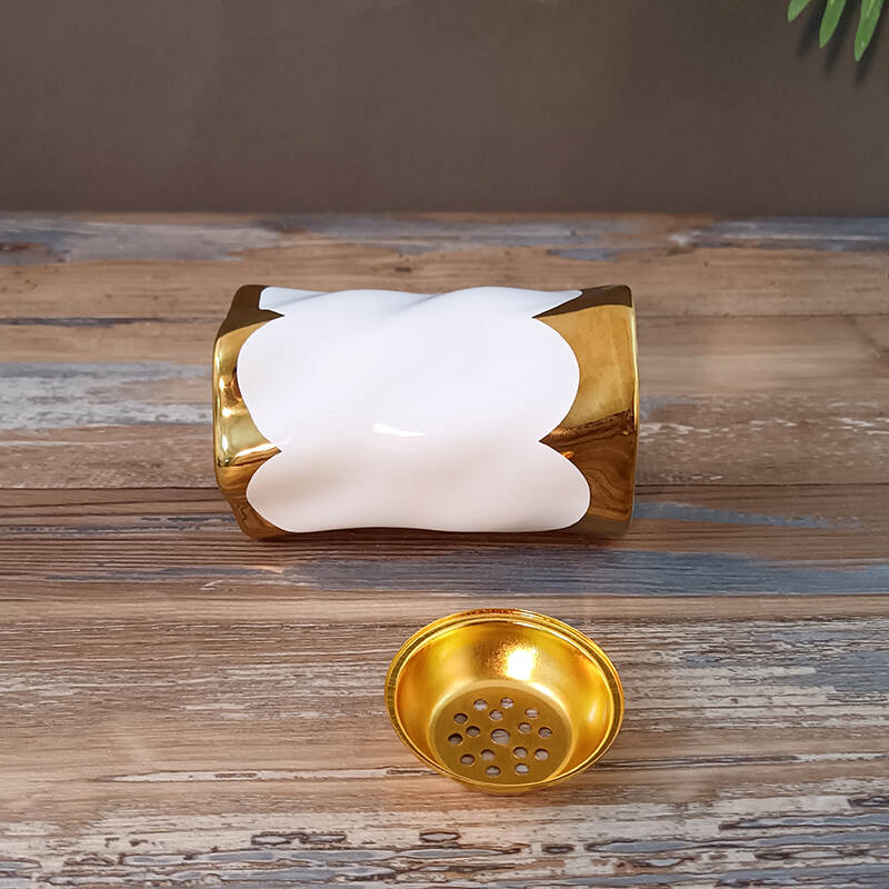 Modern style Gilded gold edge ceramic aromatherty burnner  tealight candle holder oil burners for home decoration