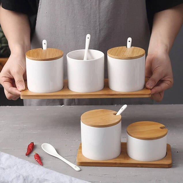 spices jar set, ceramicspices jars, spice jars with wooden lid