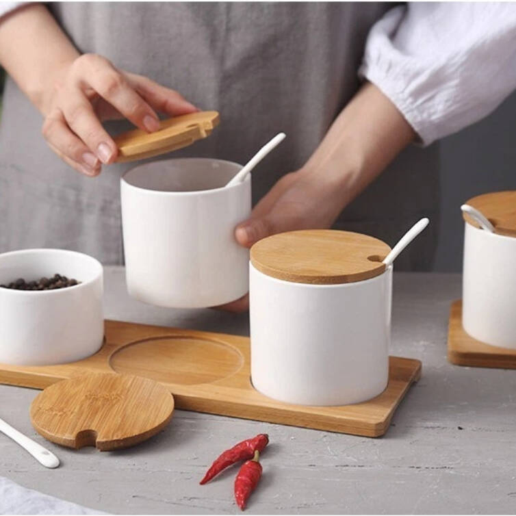 spices jar set, ceramicspices jars, spice jars with wooden lid