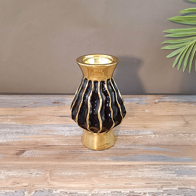 Classicism Retro black with gold line candlestick hodle  for home styles aromatherapy  burner