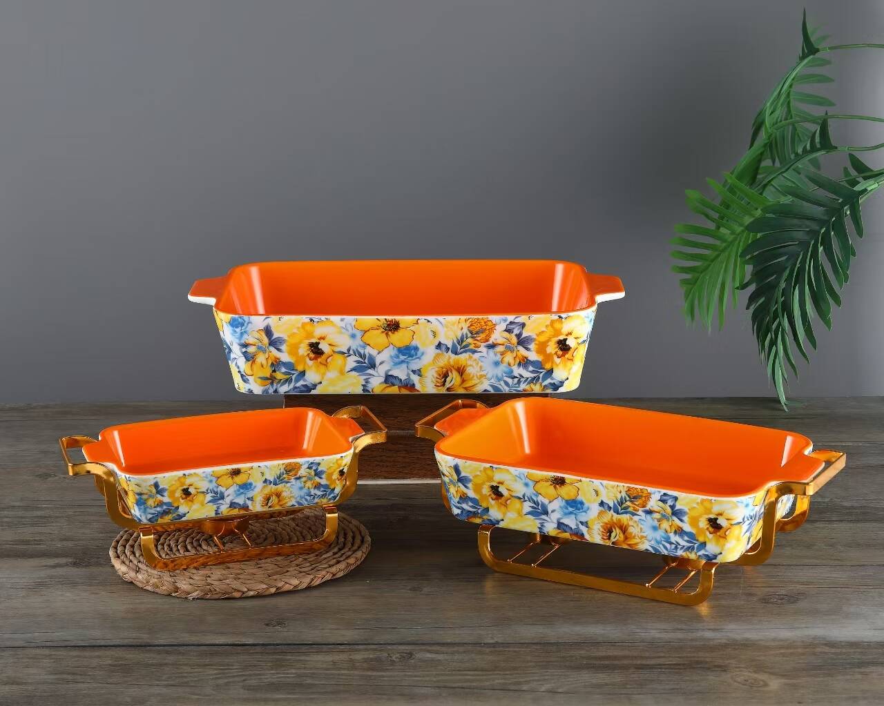 Vintage pattern nonstick ceramic baking pan with insulation function ...